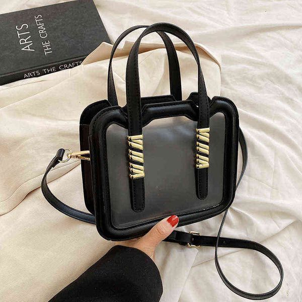 

evening bags 2 pcs translucent totes square handbags 2022 summer luxury fashion designer pu leather women s shoulder crossbody bag lady bran