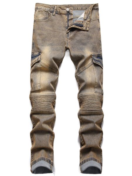 

men flap pocket cargo jeans 74kv#, Blue