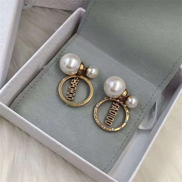 

fine jewellery ornament charm earring letter pearl diamond ring earrings brass 925 silver needle earrings, Golden