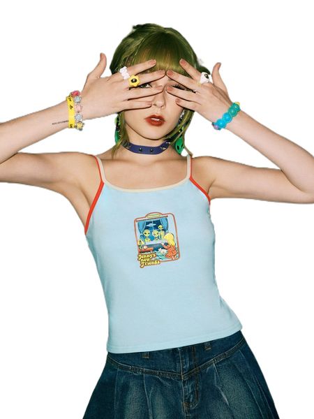 

romwe x stevenrhodes street life letter alien graphic contrast binding cami v8ae#, White