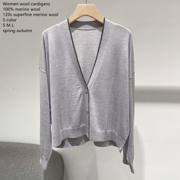 

women's knits & tees naizaiga superfine merino wool long sleeve v-neck women's chain thin loose knitted female cardigans sweater, White