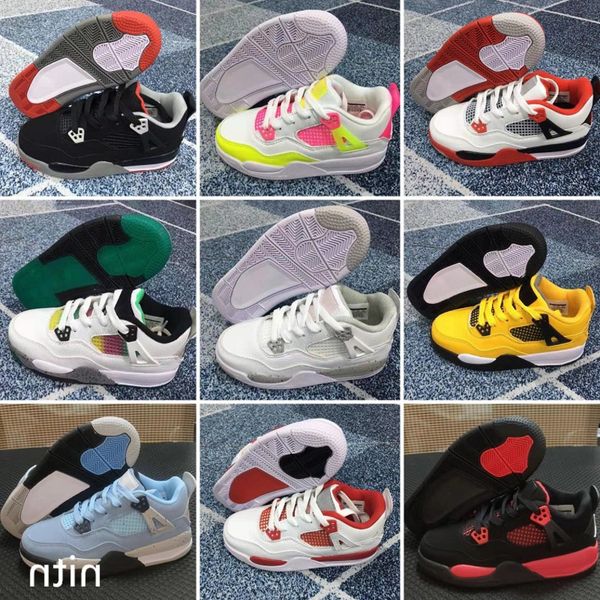 

kids discount 2022 girls boys 4s basketball shoes children boy girl bred black red white sneakers size 28-35