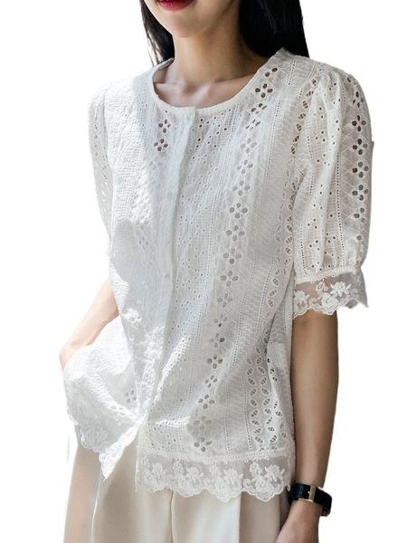 

dazy button front puff sleeve blouse 56gu#, White