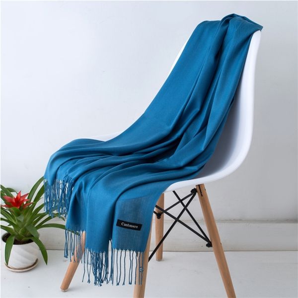 

fashion women scarf thin shawls solid color women scarf winter tassels long cashmere like hijabs scarves wraps 220718, Blue;gray