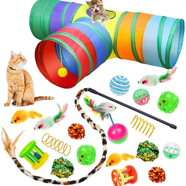 Pet Cat Toys Mouse Shape Balls Kitten Love Pet InteractiveToy 20 Set Cat Tunnel Funny Cat Stick Mouse Supplies Value Bundle 220423