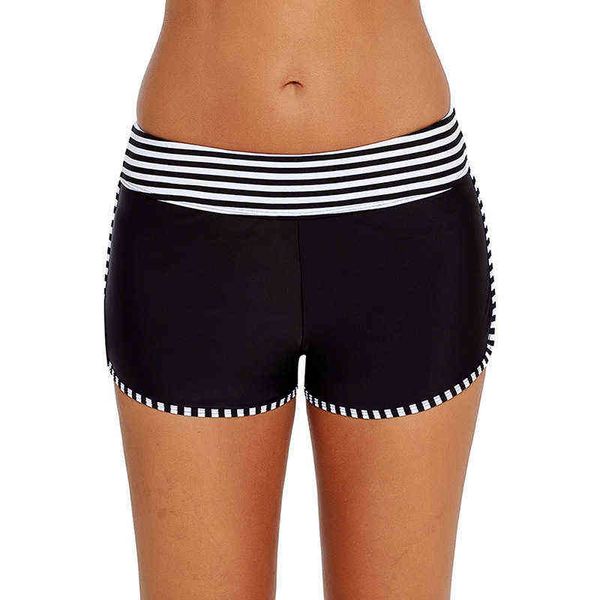 

designer swimwear bikini women's swimming trunks striped mid waist boxers fashion shorts swimming trunks, White;black