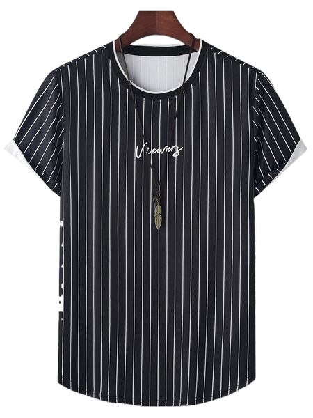 

men letter & striped print tee 9609#, White;black
