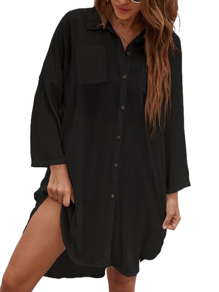 

drop shoulder button front blouse a1me#, White