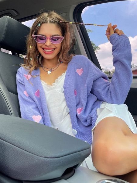 

heart embroidery button up cardigan e9le#, White;black