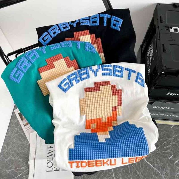 

round neck t-shirt men's and women's fashion brand oversize pixel style van gogh street short sleeve couple top, White;black