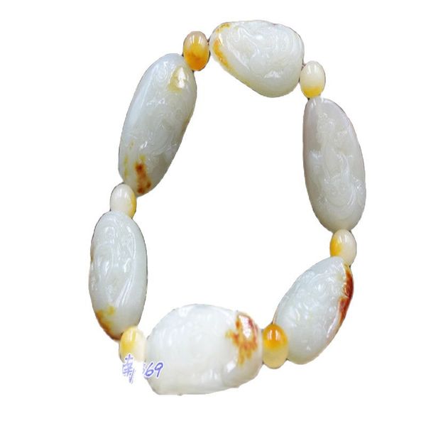 

natural seeds of xinjiang hetian jade seed carved god of wealth hand string, Silver