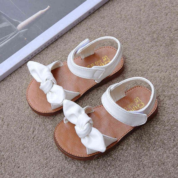 

prewalker little girl princess sandals kids toddler shoes for summer bowknot soft bottom flats sandal pink black white 1 2 3-7t g220512, Black;red