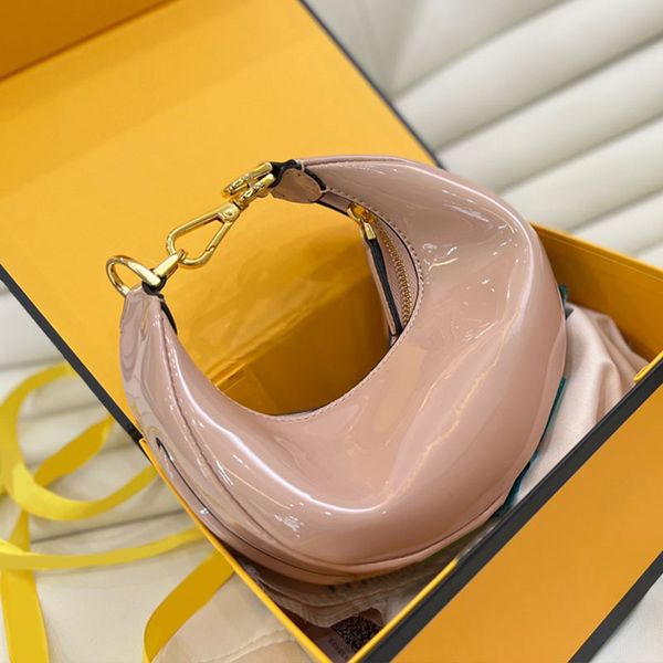 

20cm nano graphy handbags half moon axillary bags patent leather wallets shimmer crossbody bags plain shoulder bag retro gold metallic lette