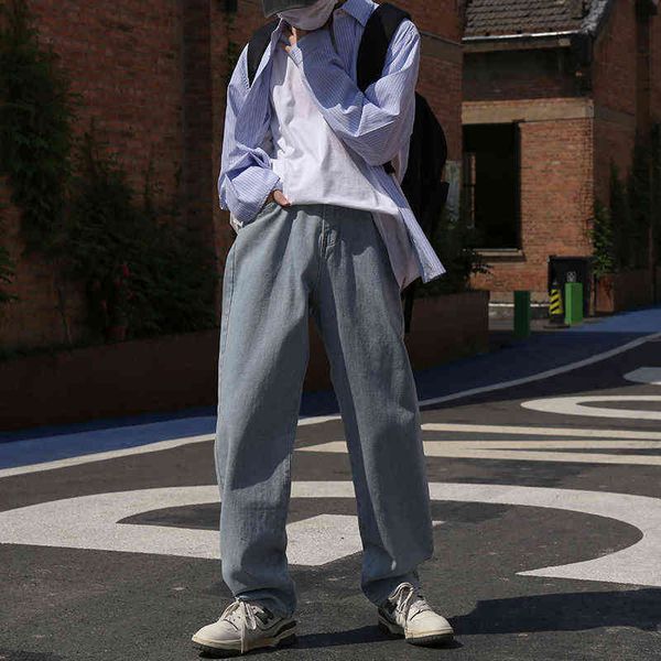 

2022 men's solid color straight pants baggy homme casual pants cargo pocket water jeans biker denim 3 color trousers size -2xl t220726, Blue