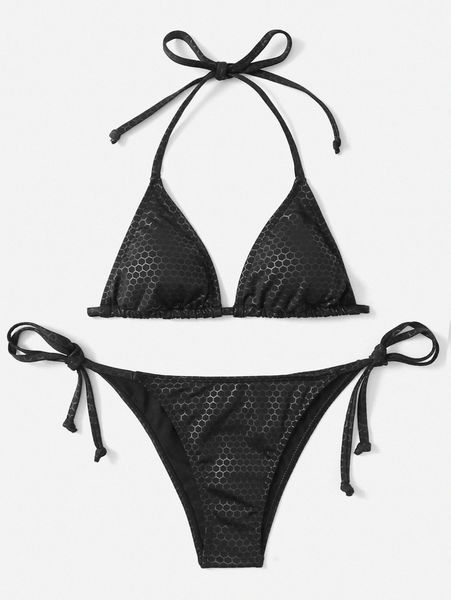 

tie side halter triangle bikini swimsuit 77df#, White;black