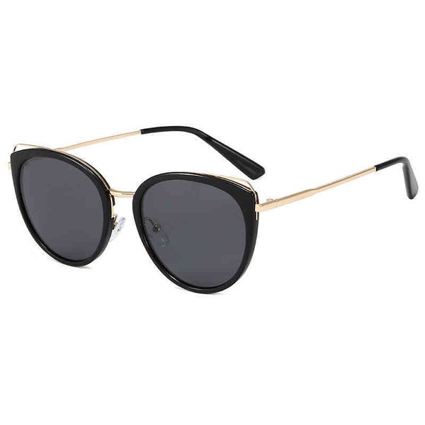 

2022 new polarized sunglass round face cat ear glass fashion large frame cat eye sunglass, White;black