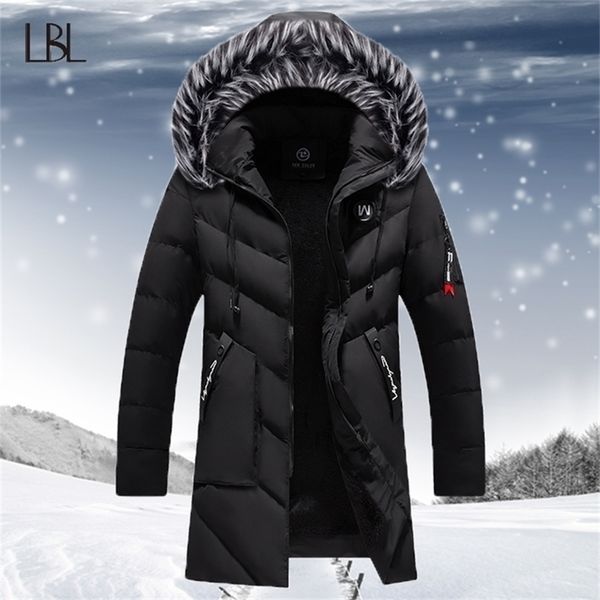 

winter jacket men fashion fur hooded male parka jacket mens solid thick jackets cotton coats man fleece parkas windbreaker 201127, Black