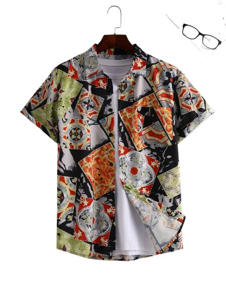 

men scarf print patched pocket shirt without tee i7xy#, White;black