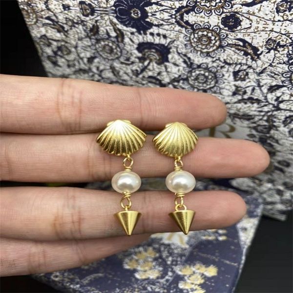 

65% jewelry online store sale 2022 shell pearl earrings fashion brass 925 silver needle long earrings, Golden