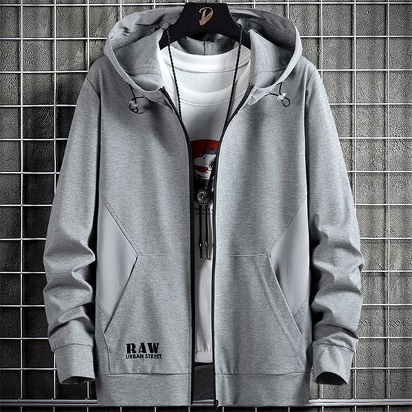 

spring autumn men's zip up hoodie coats streetwear black grey hooded loose sweatshirts male cotton casual plus size 8xl 220325
