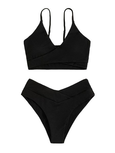 

plain rib bikini swimsuit z1fa#, White;black