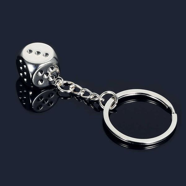 

keychains metal personality dice shape model alloy key holder for women men car bag decor ring creative chain, Silver
