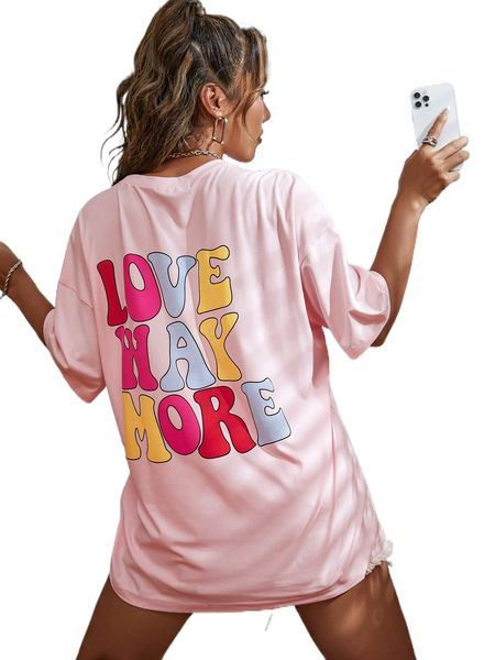 

drop shoulder slogan graphic tee m3nc#, White