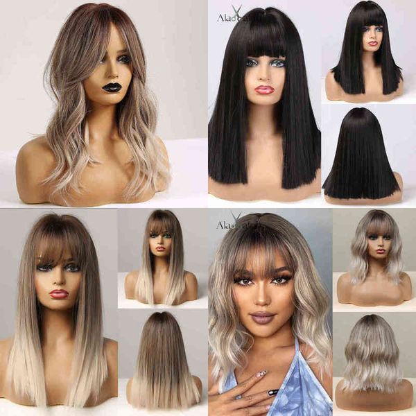 

hair synthetic wigs cosplay alan synthetic hair wig ombre brown light ash blonde medium wave for black women heat resistant fiber daily fals