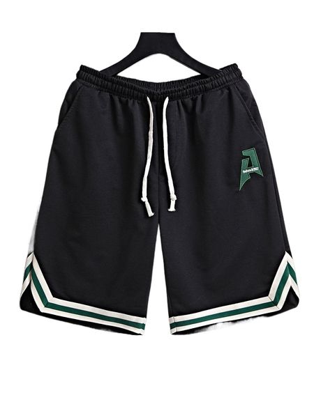 

men letter embroidery contrast tape drawstring waist shorts v5sk#, White;black