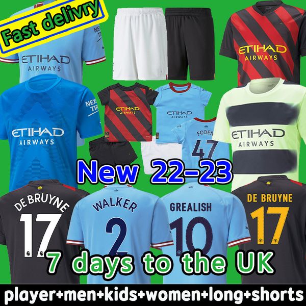 

22 23 haaland soccer jerseys sterling grealishmans mans cities mahrez fans de bruyne foden 2022 2023 football shirt kids kit sets uniform b, Black;yellow