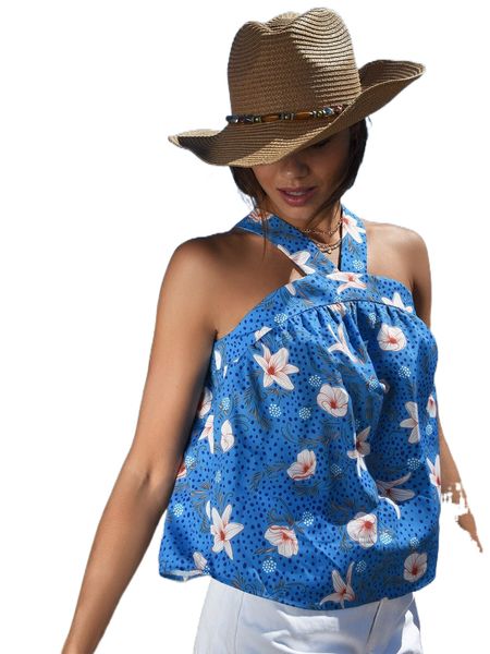 

floral print halter d5ot#, White