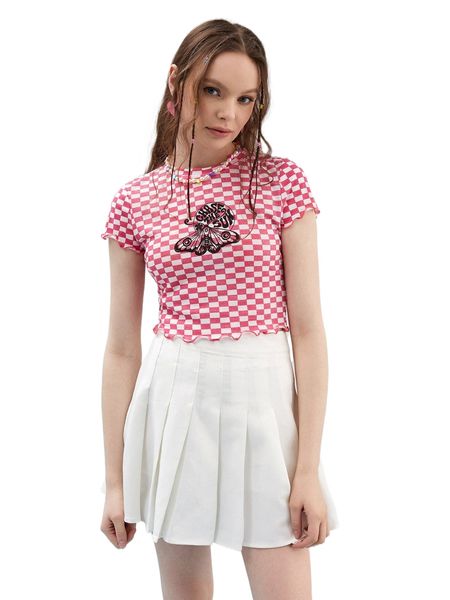 

x zoe radford butterfly print lettuce trim plaid tee q7of#, White