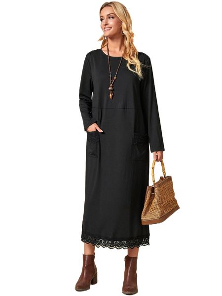 

emery rose solid contrast lace dress n4fu#, Black;gray