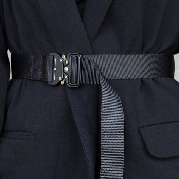 

[eam] spring summer black ribbon buckle split joint personality long belt women fashion all-match jr962 220414, Black;brown