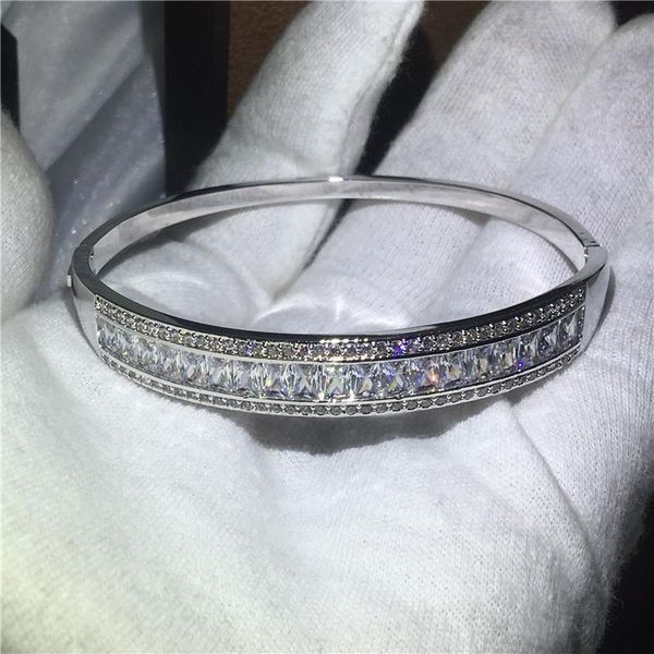 Bangle Vecalon Romantic Princess Cut 5A Cubic Zirconia Baguette Bracciale da sposa in oro bianco Filled Womens Accessaries Gioielli