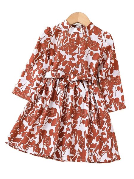 

toddler girls allover floral print belted dress z2rz#, Black;white