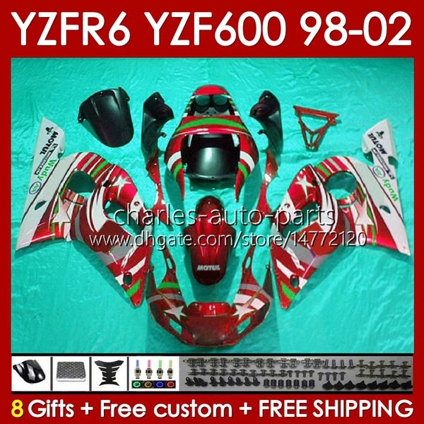 Yamaha için Fairings Kit 600 CC YZF-600 YZF R6 R 6 98-02 Vücut 145No.131 YZF600 600cc Cowling YZF-R6 1999 2000 2001 2002 YZFR6 98 99 00 01 02 OEM vücutta Kırmızı Glossy Blk