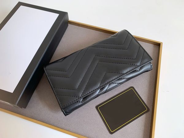 

2023 luxury brand fashion designers marmont wallet mens women long wallets retro metal brand mark coin purse card holder clutch origina dust, Black