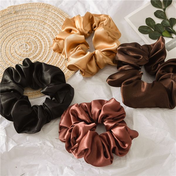 

women silk scrunchie elastic handmade multicolor hair band ponytail holder headband hair accessories satin solid color 20pcs, Slivery;white