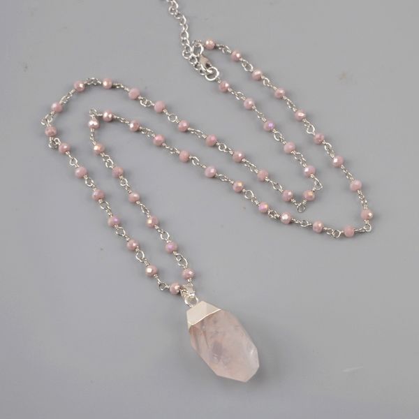 Dropship all'ingrosso della collana di pietra delle gemme della Boemia del pendente dei quarzi rosa naturali delle donne di cristallo curative