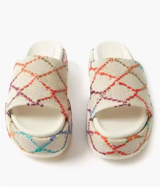 

2022 women fashion embroidered canvas designer slides slip on slippers girls 60mm canvas covered platform sandals dust bags big size 35-42, Black