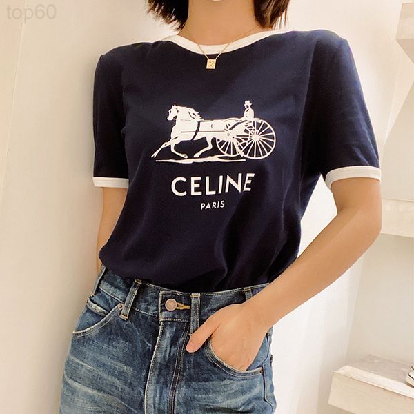 

women's t-shirt designer ce home 2022s spring and summer new carriage printed short sleeve t-shirt women's design sense of minorit, White