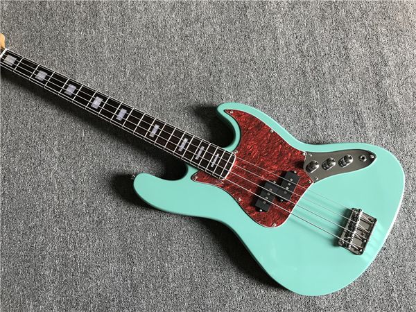

green body 4 strings electric bass guitar with maple neck,chrome hardware,provide customized services