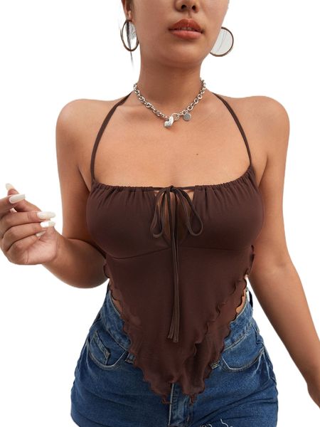 

cut out tie backless lettuce trim mesh halter 38r5#, White