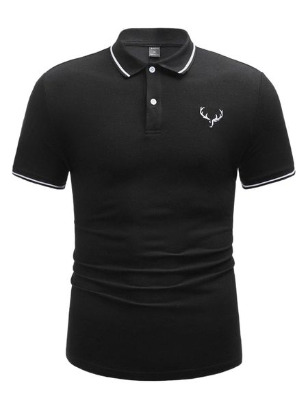 

men antler embroidery contrast trim polo shirt e3in#, White;black