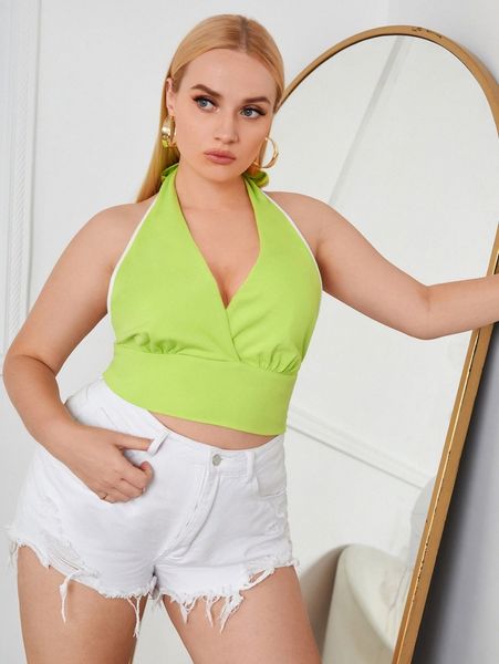 

plus backless tie back halter b8xb#, Black