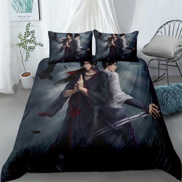 

naruto 3d bedding set japan anime cartoon printed bed linen duvet cover pillowcases king  full size luxury comforter356d