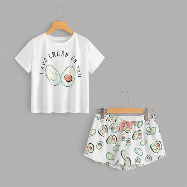 

heflashor fashion round neck print cartoon and bow front shorts pajama set 2020 new woman short sleeve casual pajama set t200701, Black;red