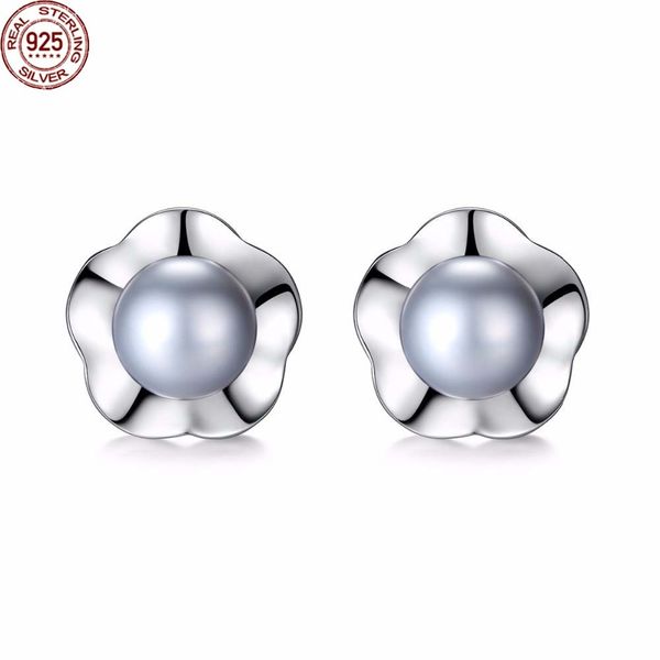 

2022 babiqu genuine 925 sterling silver pink grey natural pearl earrings for women knot flower stud wedding jewelry brincos female, Golden;silver