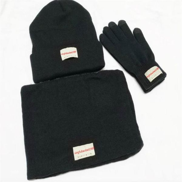 

new fashion brand hat scarf gloves three-piece hat for men beanies women leisure warm cap elasticity knit beanie hats 260r, Blue;gray